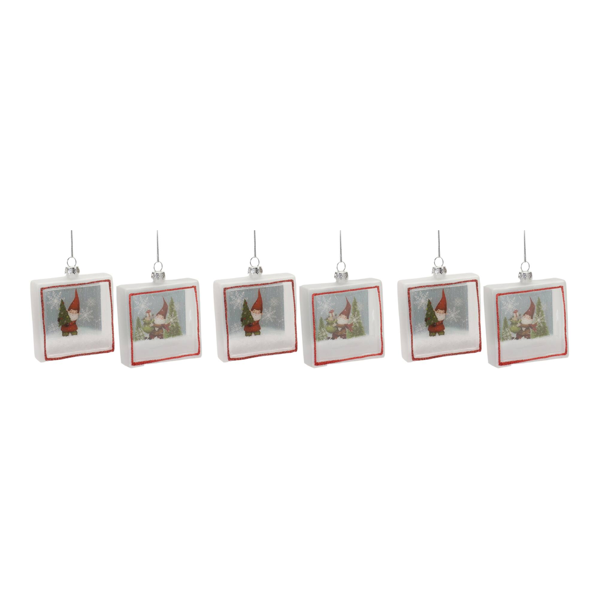 Glass Gnome Shadow Box Ornament Set
